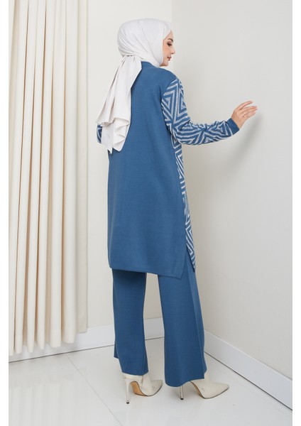 Takım Simli Geometri Desenli Triko Pantolonlu Tunik fırsatları