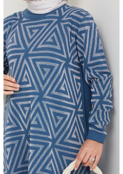 Takım Simli Geometri Desenli Triko Pantolonlu Tunik indirimleri