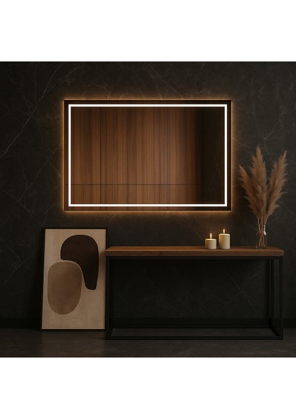Minimal Çerçeveli LED Işıklı Dikdörtgen Ayna – Modern Banyo & Duvar Aynası