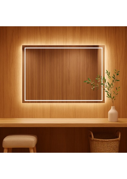 Minimal Çerçeveli LED Işıklı Dikdörtgen Ayna – Modern Banyo & Duvar Aynası fırsatları