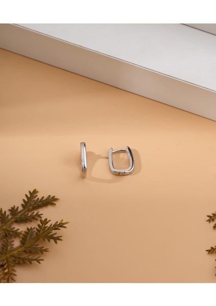 925 Ayar Rodyum Kare Halka Gümüş Küpe (Minimal, Zarif ve Hafif)