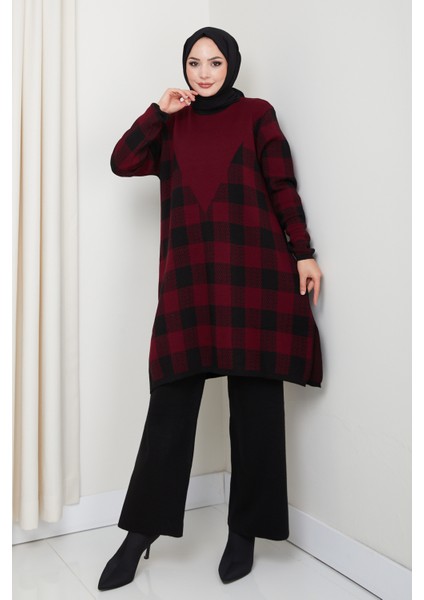 Takım Kare Desenli Triko Pantolonlu Tunik modelleri