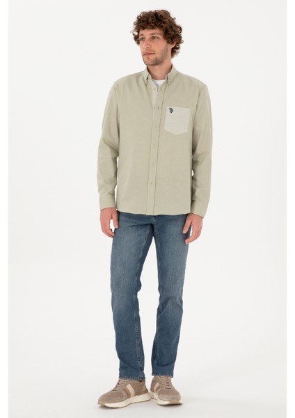 Erkek Açık Haki Gömlek Desenli 50316653-VR183 fırsatları
