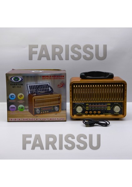 Everton RT-751 Nostaljik Tasarımlı Bluetooth/solar/usb/tf Kart Destekli Am/fm/sw