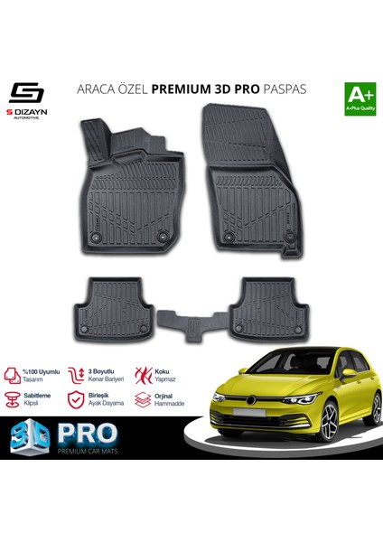 Volkswagen Golf 8 Manuel 3D Pro Havuzlu Paspas 2020-2024 A+ Kalite
