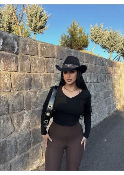 Kadın V Yaka Fitilli Bluz