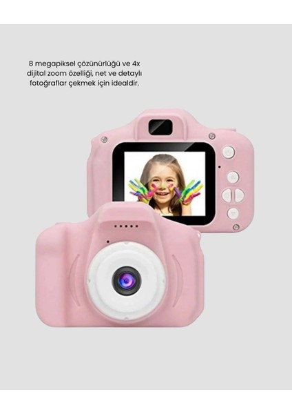 8mp Mini Çocuk Fotoğraf Makinesi – Pembe Ses Kaydı Özellikli fırsatları