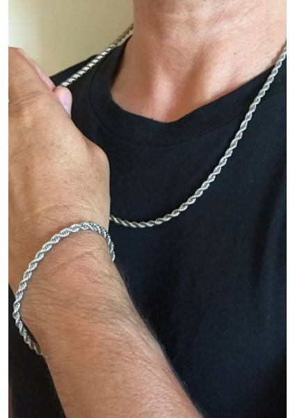 Burgu Halat Erkek Çelik Zincir Kolye ve Bileklik Set b028