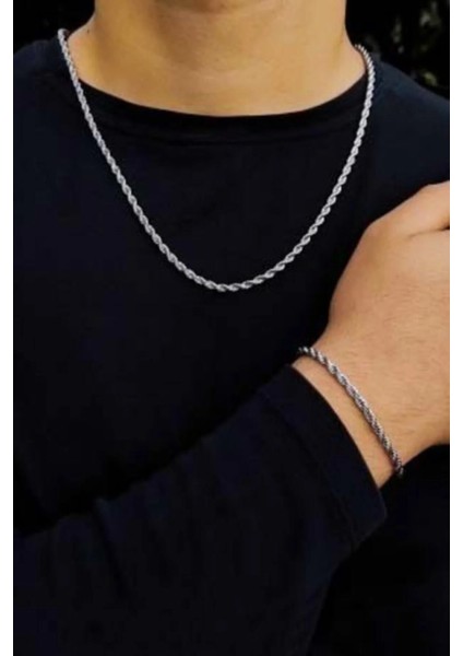 Burgu Halat Erkek Çelik Zincir Kolye ve Bileklik Set b028