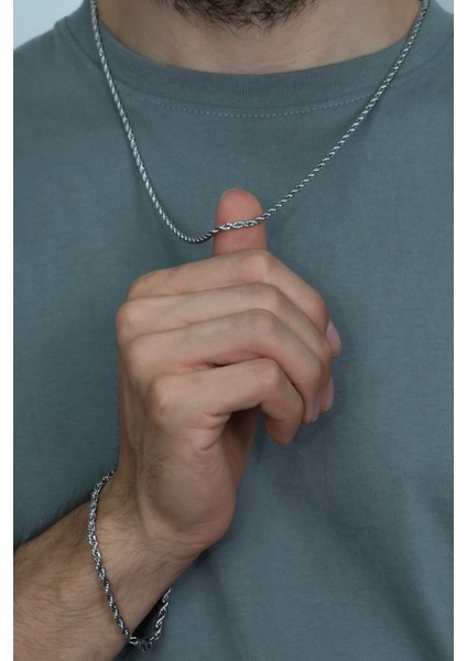 Burgu Halat Erkek Çelik Zincir Kolye ve Bileklik Set b028