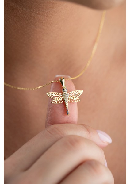 925 Ayar Gümüş Gold Kaplama Yusufçuk Model Kolye