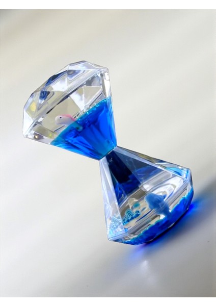 Mistik Mavi Elmas Sulu Kum Saati – Deniz Canlıları ve Kabarcık Efekti (14 Cm)