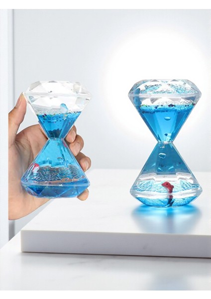 Mistik Mavi Elmas Sulu Kum Saati – Deniz Canlıları ve Kabarcık Efekti (14 Cm) modelleri