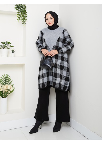 Takım Kare Desenli Triko Pantolonlu Tunik fiyatları