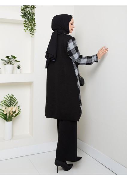 Takım Kare Desenli Triko Pantolonlu Tunik fırsatları