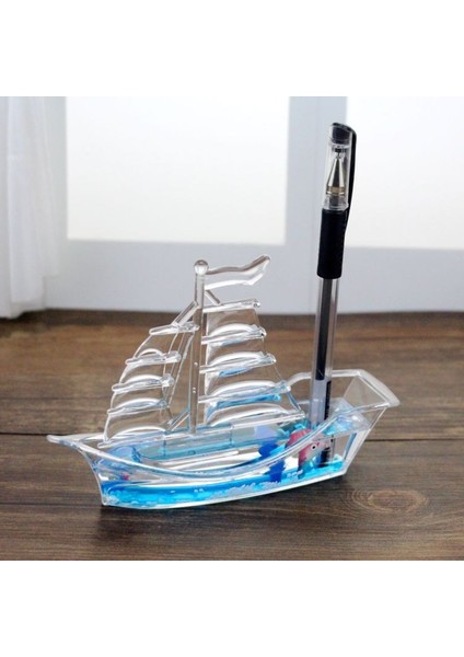 Mistik Deniz Temalı Gemi Sulu Kalemlik – Dekoratif Masaüstü Biblo (14.5 Cm)