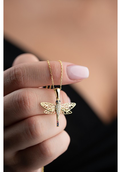 925 Ayar Gümüş Gold Kaplama Yusufçuk Model Kolye fırsatları