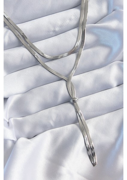 316L Çelik Gümüş Renk 2'li Italyan Zincir Asansör Model Kadın Kolye - Lisinya