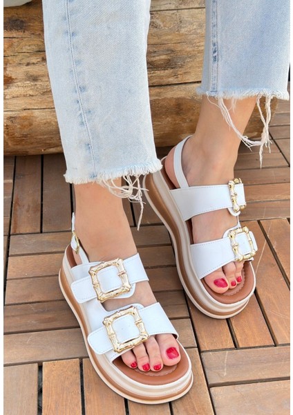 Stan Beyaz Cilt Sandalet - Lisinya