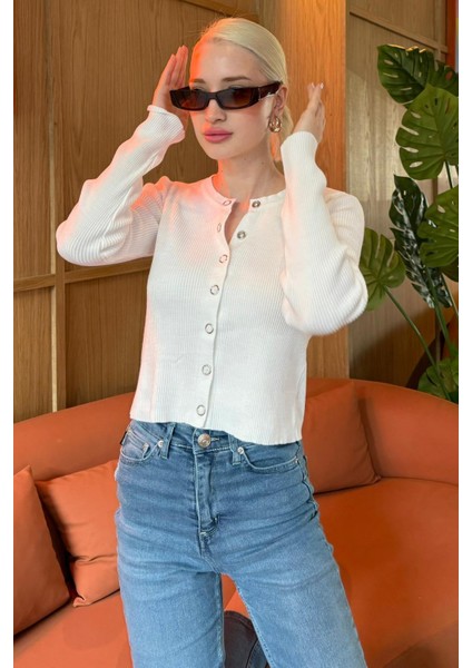 Beyaz Çıt Kapamalı Triko Kadın Hırka MG2579 fiyatları