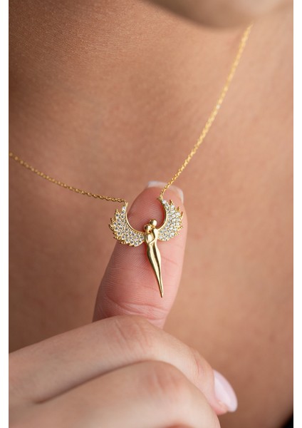 925 Ayar Gümüş Gold Kaplama Melek Model Kolye