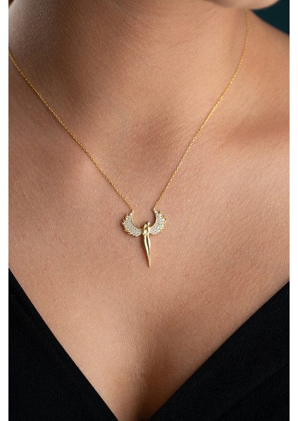 925 Ayar Gümüş Gold Kaplama Melek Model Kolye fiyatları