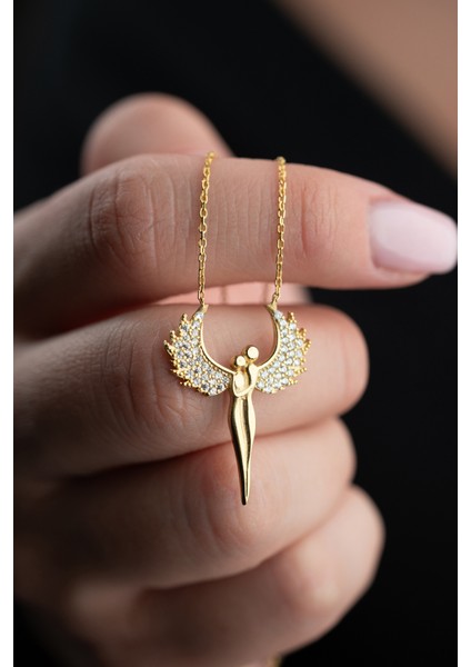 925 Ayar Gümüş Gold Kaplama Melek Model Kolye modelleri