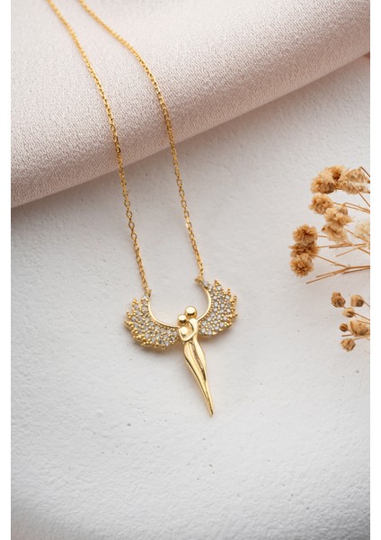 925 Ayar Gümüş Gold Kaplama Melek Model Kolye fırsatları