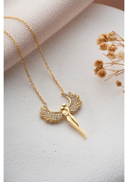 925 Ayar Gümüş Gold Kaplama Melek Model Kolye indirimleri