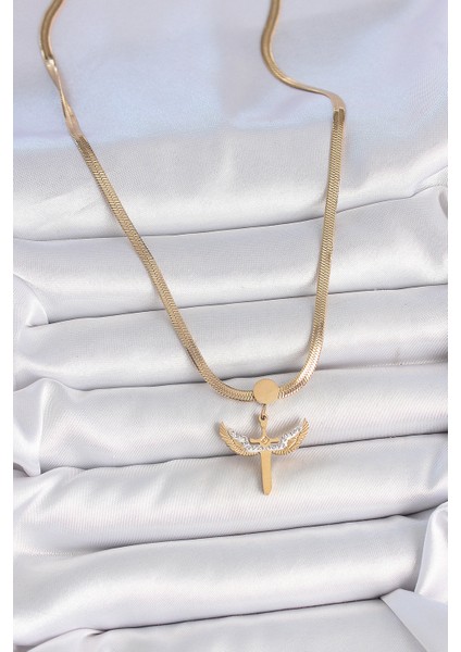 316L Çelik Gold Renk Italyan Zincir Zirkon Taş Detaylı Mikail Model Kadın Kolye - Lisinya fiyatları