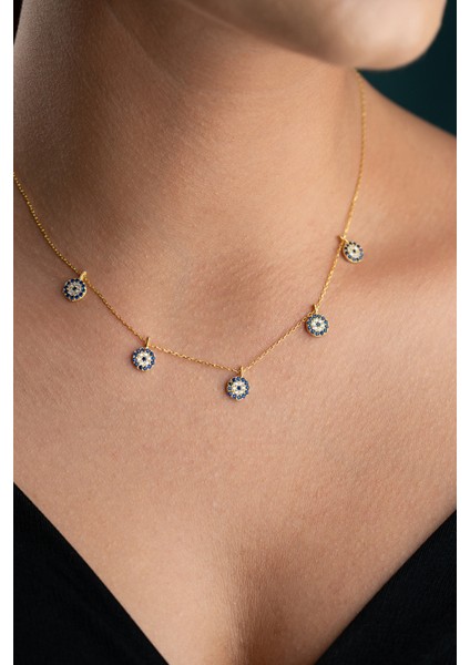 925 Ayar Gümüş Gold Kaplama Nazar Şans Kolye