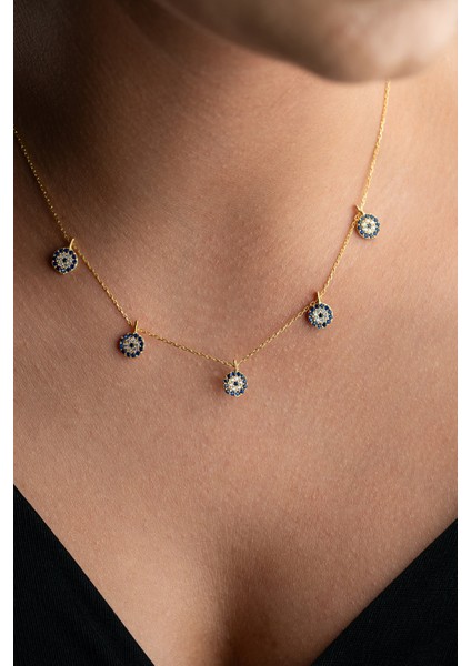 925 Ayar Gümüş Gold Kaplama Nazar Şans Kolye fiyatları