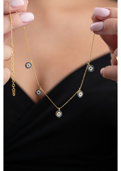 925 Ayar Gümüş Gold Kaplama Nazar Şans Kolye modelleri