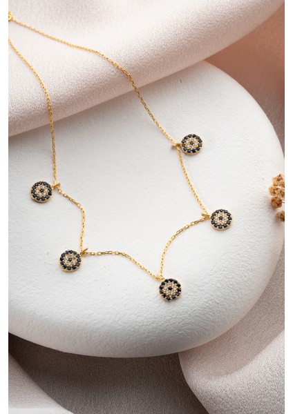 925 Ayar Gümüş Gold Kaplama Nazar Şans Kolye fırsatları