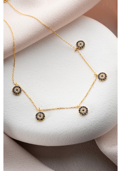 925 Ayar Gümüş Gold Kaplama Nazar Şans Kolye indirimleri