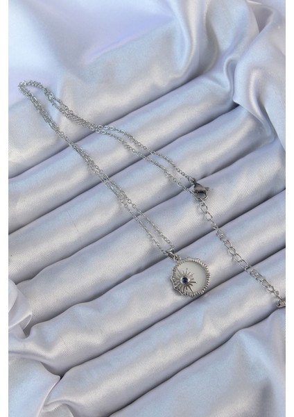 316L Çelik Gümüş Renk Zirkon Taşlı Mineli Kutup Yıldızı Kolye - Lisinya fiyatları