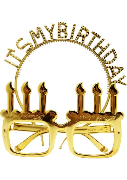 İT39S My Birthday Yazılı Taç ve Mum Şekilli Gözlük Seti Altın Renk - Lisinya modelleri