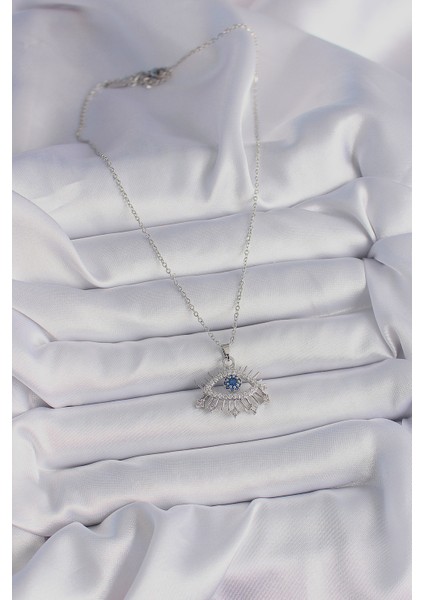 316L Çelik Gümüş Renk Zincir Zirkon Taşlı Göz Model Kadın Kolye - Lisinya fiyatları