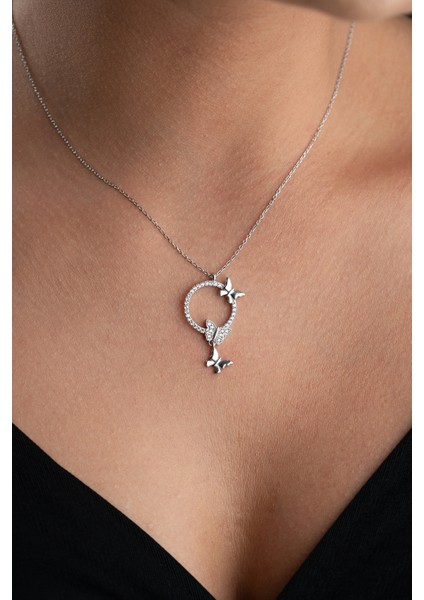 925 Ayar Gümüş Rodyum Kaplama Daire Model Uçuşan Sevgi Kelebekleri Kolye fiyatları