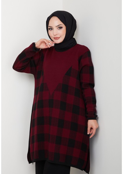 Kare Desenli Triko Tunik