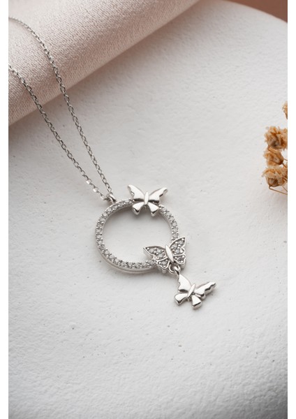 925 Ayar Gümüş Rodyum Kaplama Daire Model Uçuşan Sevgi Kelebekleri Kolye indirimleri
