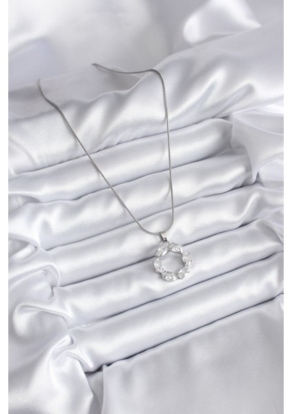 316L Çelik Gümüş Renk Zirkon Taşlı Kadın Kolye - Lisinya fiyatları