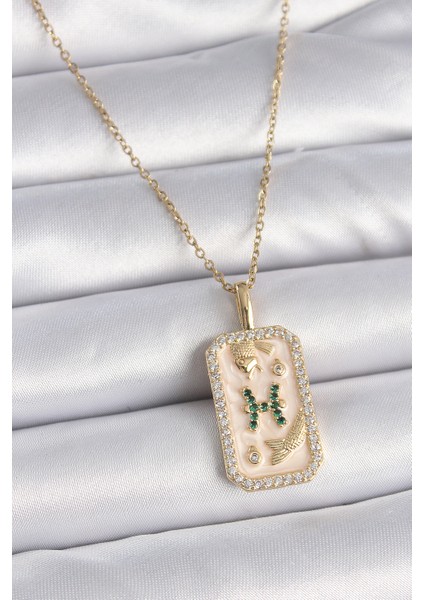 316L Çelik Gold Renk Zincir Balık Burcu Zirkon Taşlı Kadın Kolye - Lisinya