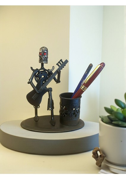 Kuru Kafa Metal Kalemlik ve Gitar Figürü – Masaüstü Organizatör (14X16 Cm) fırsatları
