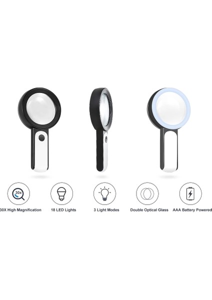 30X 12ışıklı Büyüteç Taşınabilir Çıft Katmanlı Optik Cam Okuma Büyüteç 229018 - Lisinya indirimleri