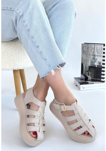 Toten Bej Cilt Kemerli Sandalet - Lisinya fiyatları