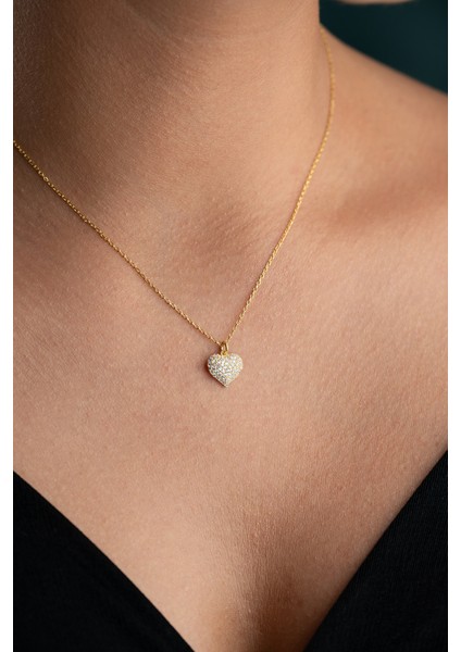 925 Ayar Gümüş Işıklı Kutuda Gold Kaplama Zirkon Taşlı Kalp Model Aşk Kolye fiyatları