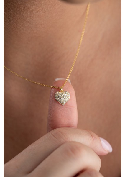 925 Ayar Gümüş Işıklı Kutuda Gold Kaplama Zirkon Taşlı Kalp Model Aşk Kolye modelleri