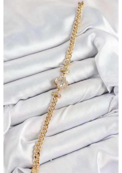 Pirinç Zirkon Taşlı Yonca Model Gold Renk Kadın Bileklik - Lisinya fiyatları