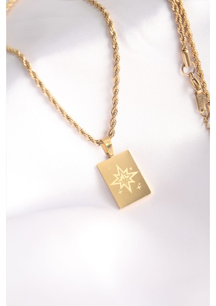 316L Çelik Gold Renk Burgu Zincir Kutup Yıldızı Işleme Plaka Figür Kadın Kolye - Lisinya modelleri